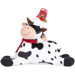 Sleigh Bells Ring Black and White Sitting Christmas Cow 35cm