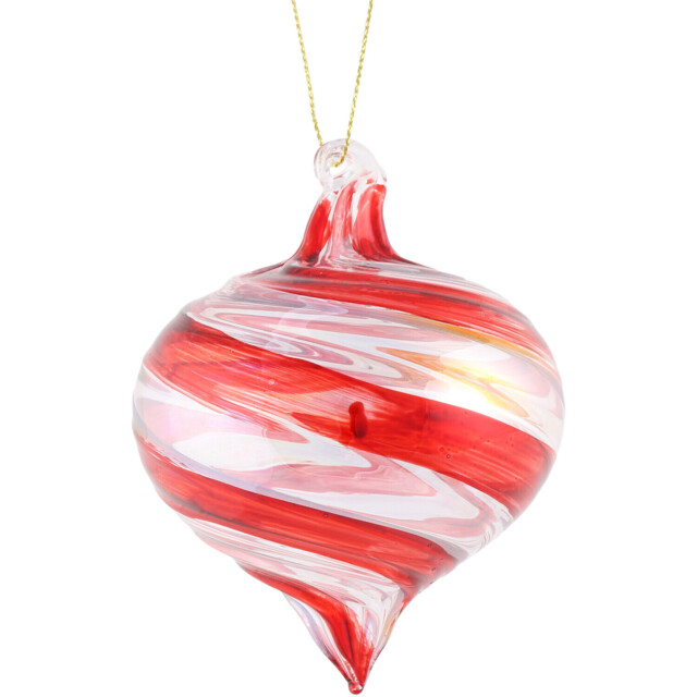 Candy Cane Lane Swirl Clear Glass Onion Red Christmas Bauble