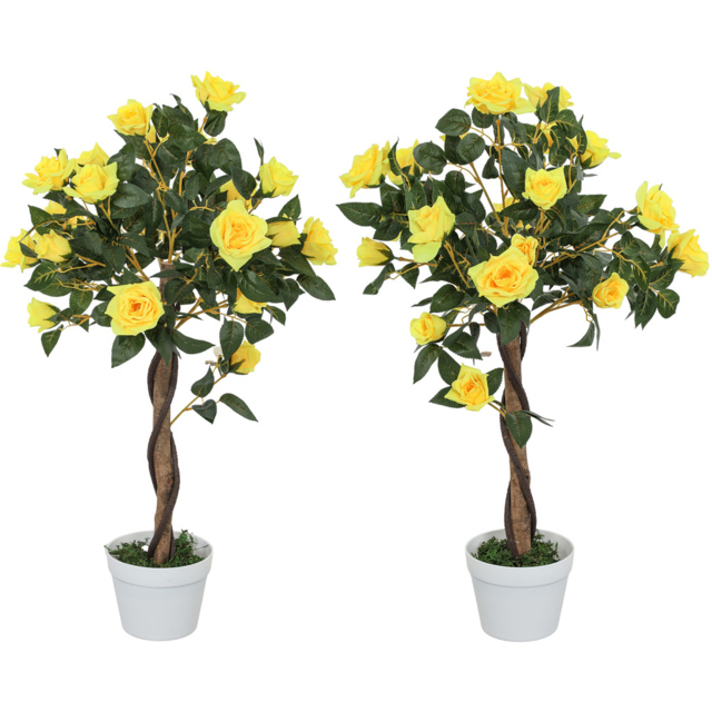 Portland Set of 2 Yellow Rose Decorative Artificial Plant in Pot 90cm - image 1
