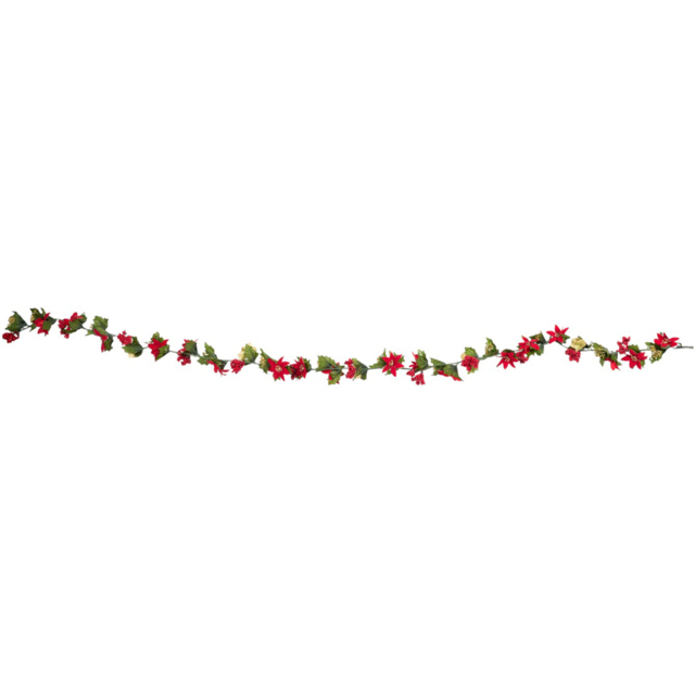 Sleigh Bells Ring Green Red and White Poinsettia Berry Christmas Garland 1.8m - image 1