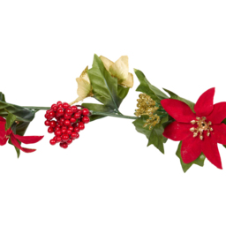 Sleigh Bells Ring Green Red and White Poinsettia Berry Christmas Garland 1.8m - thumbnail 4