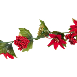 Sleigh Bells Ring Green Red and White Poinsettia Berry Christmas Garland 1.8m - thumbnail 3