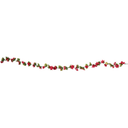 Sleigh Bells Ring Green Red and White Poinsettia Berry Christmas Garland 1.8m