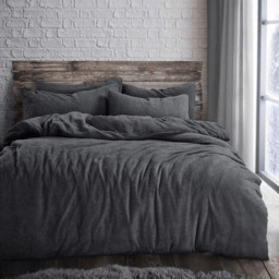 Velosso Super King Size Charcoal Teddy Fleece Duvet Set