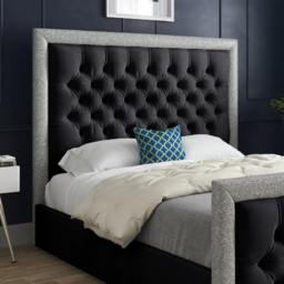 Venice Small Double Black Soft Velvet Upholstered Bed Frame with Glitter Border Headboard - thumbnail 3