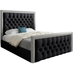 Venice Small Double Black Soft Velvet Upholstered Bed Frame with Glitter Border Headboard - thumbnail 2