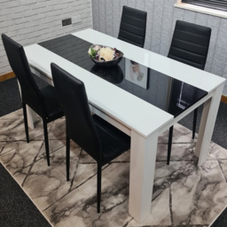 Kosy Koala 4 Seater Faux Leather Dining Set White and Black