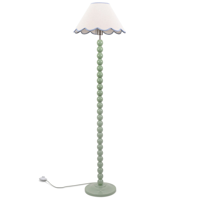 ValueLights Bobbins Natural and Blue Scallop Shade Sage Green LED Floor Lamp - image 1