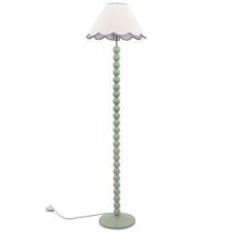 ValueLights Bobbins Natural and Blue Scallop Shade Sage Green LED Floor Lamp