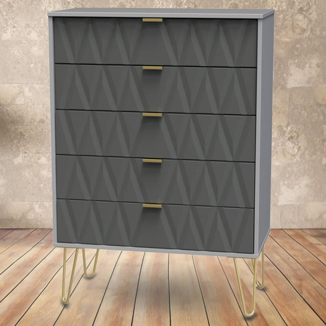 Crowndale Diamond 5 Drawer Matt Shadow and Grey Chest of Drawers - image 1