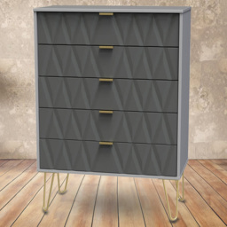 Crowndale Diamond 5 Drawer Matt Shadow and Grey Chest of Drawers - thumbnail 1