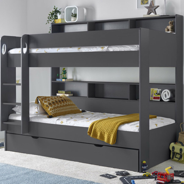 Oliver Onyx Grey Single Drawer Storage Bunk Bed with Orthopaedic Mattresses - image 1