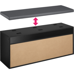 tectake Natalya 4 Compartment Black Shoe Bench - thumbnail 4