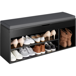 tectake Natalya 4 Compartment Black Shoe Bench - thumbnail 3