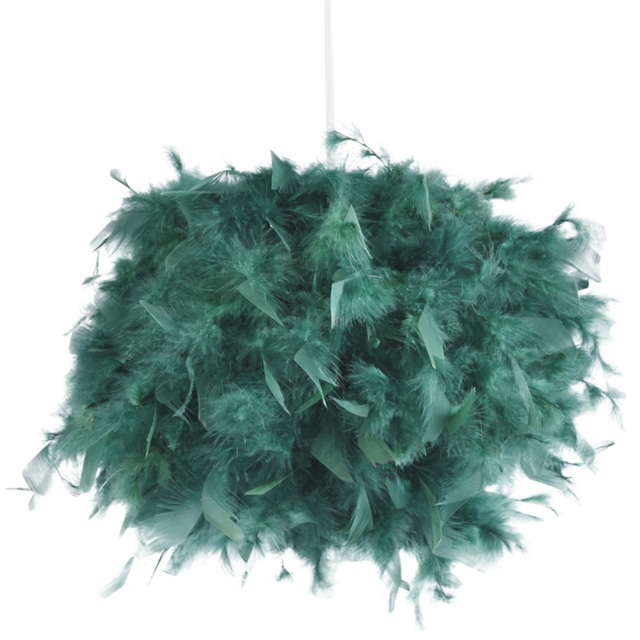 Happy Homewares Forest Green Feather Decorated Ceiling Pendant Shade - image 1