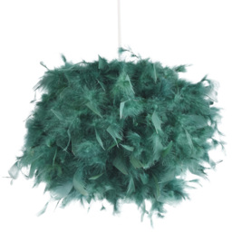 Happy Homewares Forest Green Feather Decorated Ceiling Pendant Shade