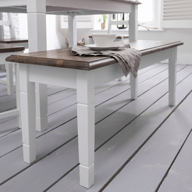 Noa and Nani Canterbury White and Dark Pine Dining Bench 127cm