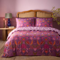 furn. Broderie King Size Floral Damson Reversible Duvet Set