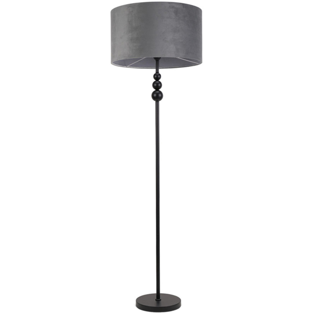 ValueLights Marissa Grey Velvet Shade Black Ball LED Floor Lamp - image 1