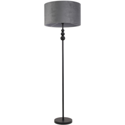 ValueLights Marissa Grey Velvet Shade Black Ball LED Floor Lamp