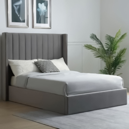 Atticus Super King Grey Velvet Ottoman Bed