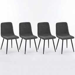 FWStyle Evie Grey and Black Linen Upholstered Steel Frame Dining Chair Set of 4 - thumbnail 2