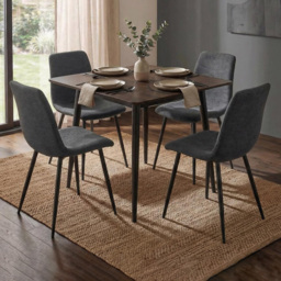 FWStyle Evie Grey and Black Linen Upholstered Steel Frame Dining Chair Set of 4