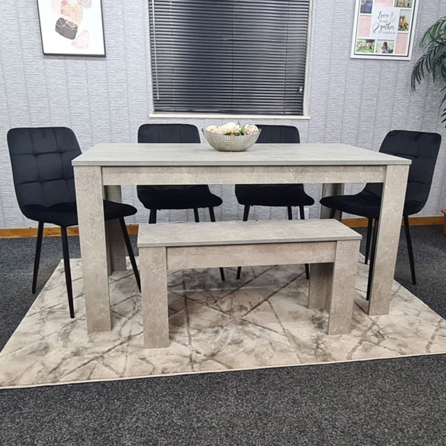 Portland Stone Grey and Black 6 Seater Velvet Dining Bench Set - image 1