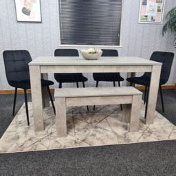 Portland Stone Grey and Black 6 Seater Velvet Dining Bench Set