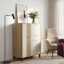 Florence Grafton 3 Door Single Drawer Cream and Oak Sideboard - thumbnail 4