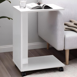 FWStyle White Large Mobile Sofa Laptop Table
