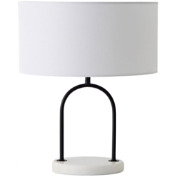 ValueLights Rachel White Linen Shade Black Arch Marble Base Table Lamp