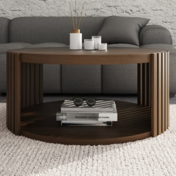GFW Zadie Walnut Single Shelf Slatted Round Coffee Table