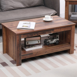 FurnitureHMD Industrial Style Natural Single Shelf Wooden Coffee Table