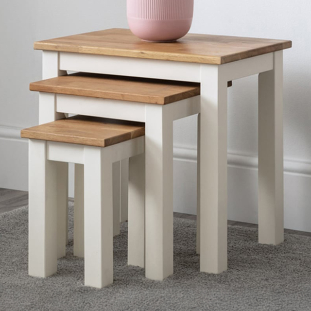 Julian Bowen Coxmoor Ivory and Oak Nest of Tables Set of 3 - image 1