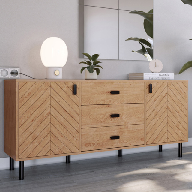 Seconique Leon 2 Door 3 Drawer Medium Oak Effect Sideboard - image 1