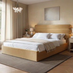 SOLACE+CO Atlas Sand Double Velvet Ottoman Bed