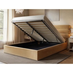 SOLACE+CO Atlas Sand Double Velvet Ottoman Bed - thumbnail 4