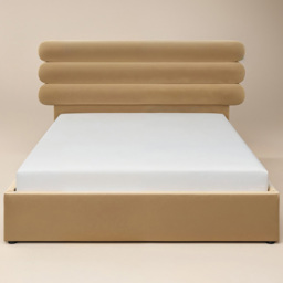 SOLACE+CO Atlas Sand Double Velvet Ottoman Bed - thumbnail 3