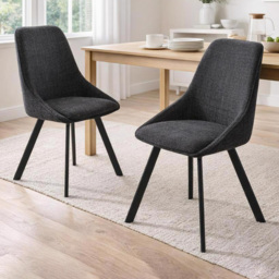 FWStyle Myla Black Chenille Upholstered Swivel Dining Chair Set of 2 - thumbnail 1