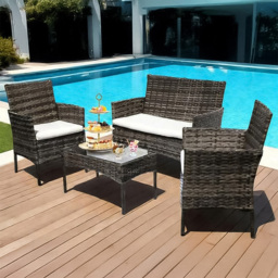 Willowmare Grey 4 Seater PE Rattan Garden Lounge Set - thumbnail 1