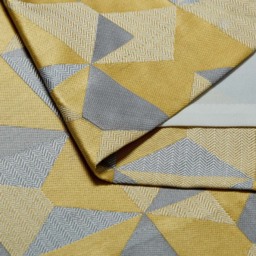 Alan Symonds Scandi Jacquard Lined Ring Top Eyelet Curtains Ochre Grey Silver 117 x 228cm - thumbnail 3