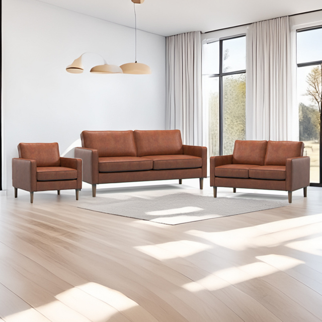 Bexhill Tan Faux Leather 6 Seater Sofa Suite - image 1
