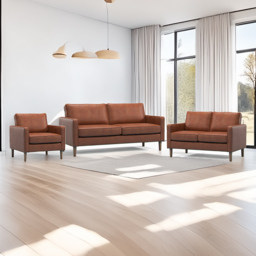 Bexhill Tan Faux Leather 6 Seater Sofa Suite