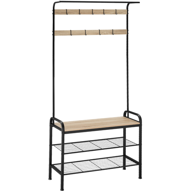 tectake Wichita Light Wood 2 Shelf 9 Hook Coat and Shoe Rack - image 1