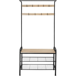 tectake Wichita Light Wood 2 Shelf 9 Hook Coat and Shoe Rack - thumbnail 2