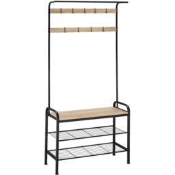 tectake Wichita Light Wood 2 Shelf 9 Hook Coat and Shoe Rack