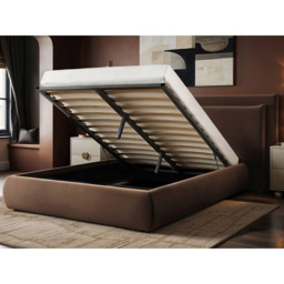 SOLACE+CO Sigrid Chocolate Double Velvet Ottoman Bed - thumbnail 4