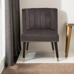 Premier Housewares Doucet Grey Velvet Dining Chair with Black Legs - thumbnail 3