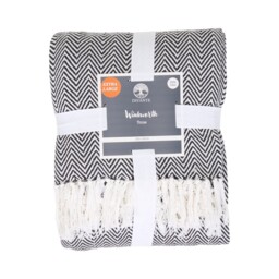 Winkworth Herringbone Pattern Throw Black